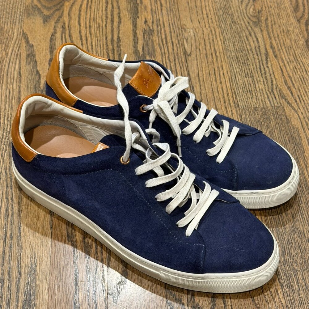 Good Man Brand Mens 11.5 Legend London Navy Tan Suede Leather Lace Up Sneakers